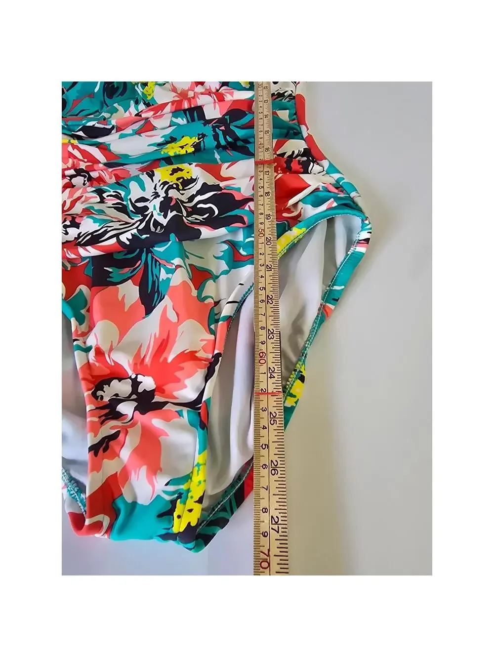Tropical Floral Ruched One Piece Swimsuit Coral Teal V-Neck Padded Poshmark